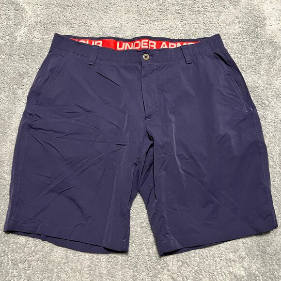 Under Armour Shorts Mens 40 Blue Loose Performance Golf - Picture 1 of 11